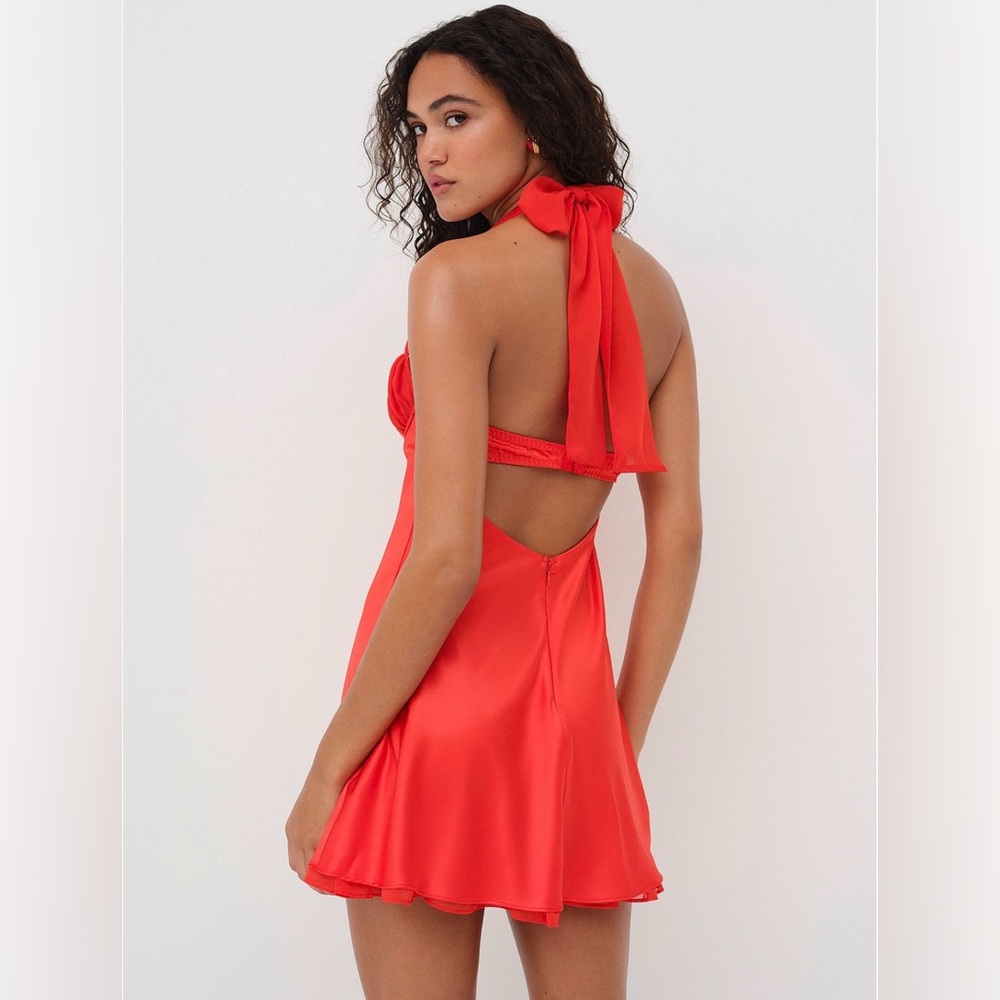 🌹For Love and Lemons Gene Slip Dress Red Floral Roses Tie Neck Holiday 2024 - XS - Picture 2 of 16